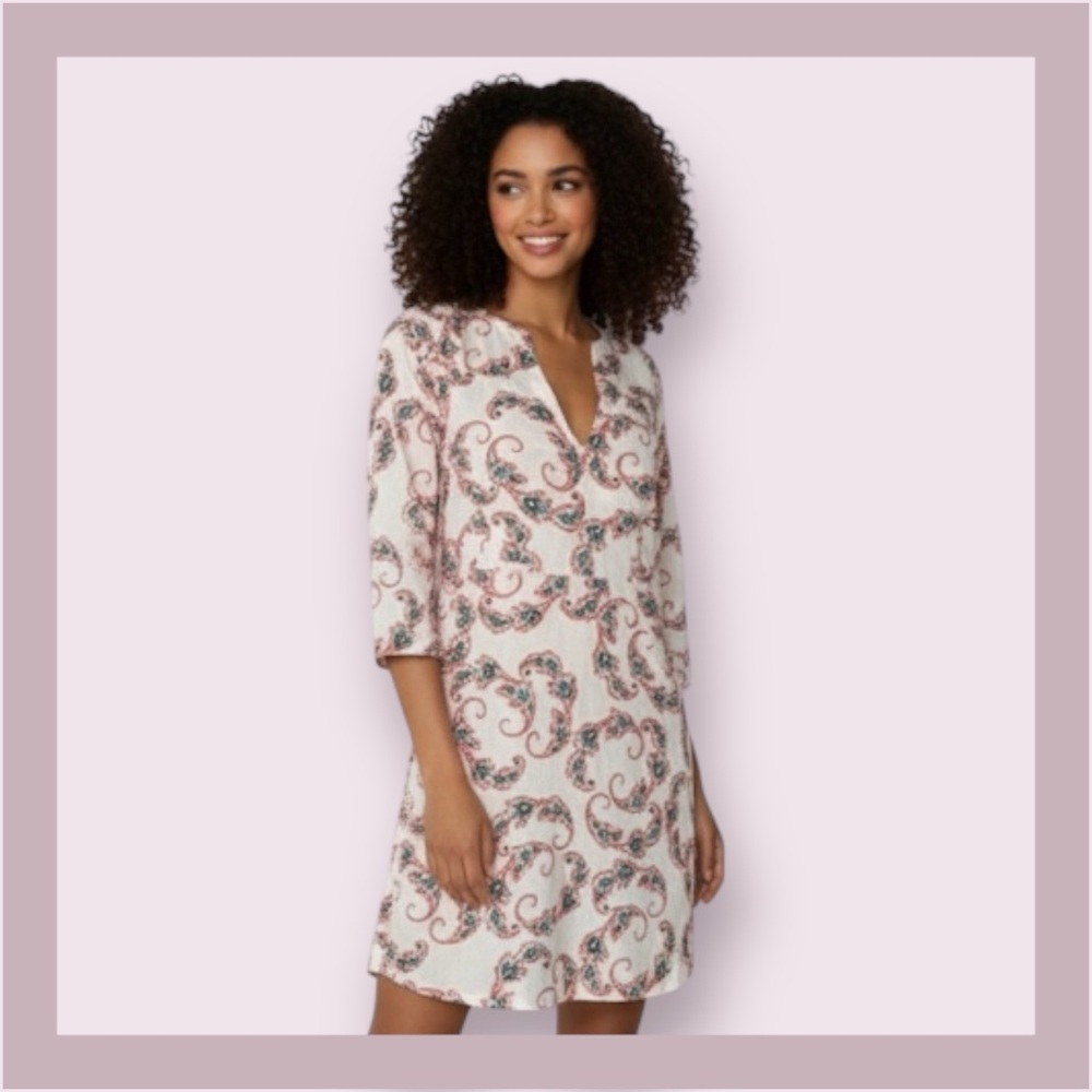 John Robshaw Cotton Floral V-Neck Tunic Dress